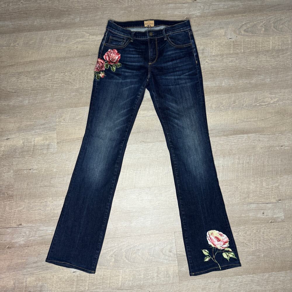 Driftwood Kelly Bootcut Embroidered Floral Rose Dark Wash Jeans Size 26 x 31.5
